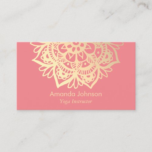 Modern Gold Mandala Pink Yoga Instructor Business Card