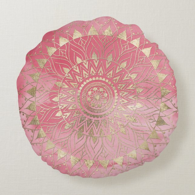 Modern  gold mandala round pillow (Back)