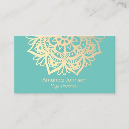 Modern Gold Mandala Teal Yoga Instructor Business Card