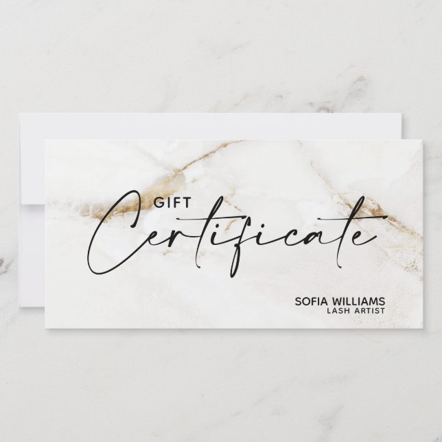 Modern gold marble Certificate Gift Card (Front)