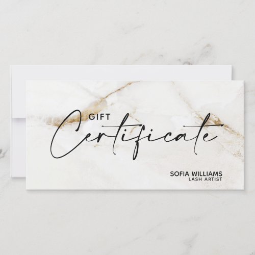 Modern gold marble Certificate Gift Card