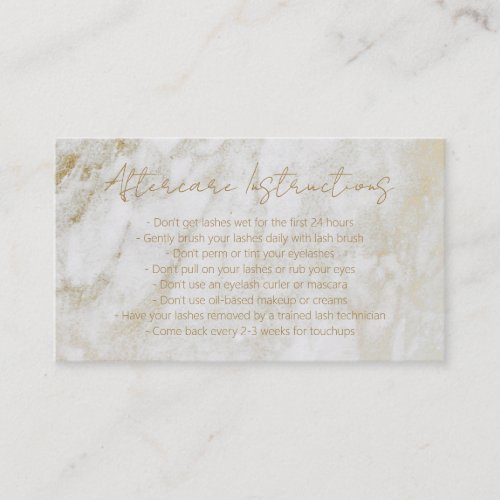 Modern Gold Marble Elegant Lashes Aftercare Business Card
