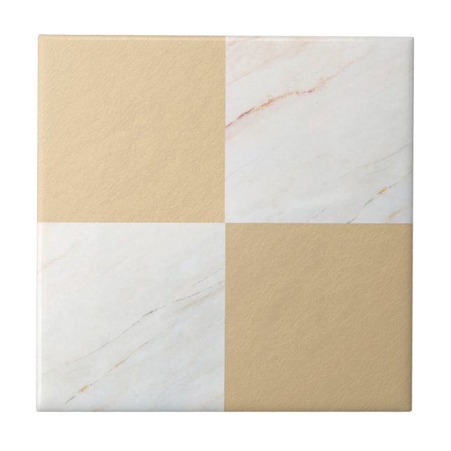 Modern Gold Marble Geometric Checker Ceramic Tile (Front)
