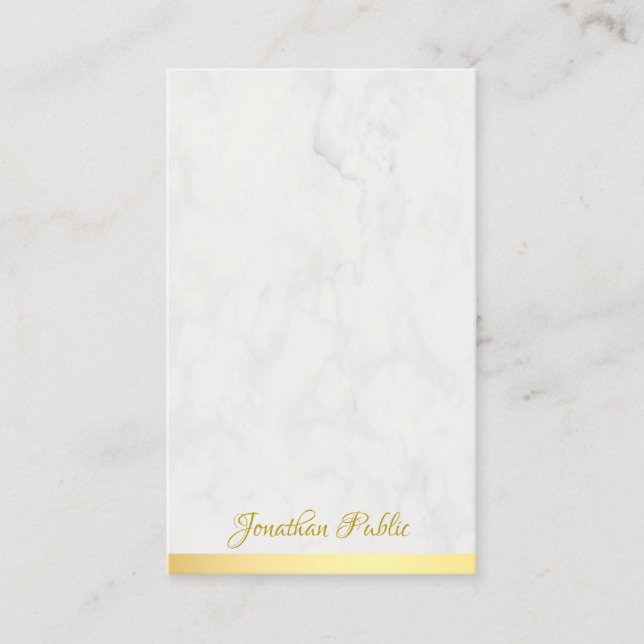 Modern Gold Marble Hand Script Name Text Template Business Card (Front)
