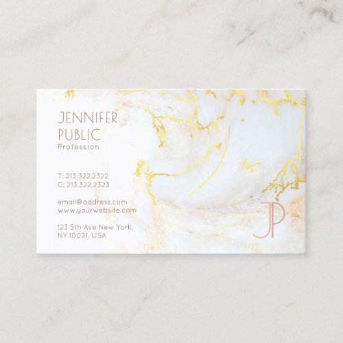 Modern Gold Marble Monogram Elegant Professional Business Card