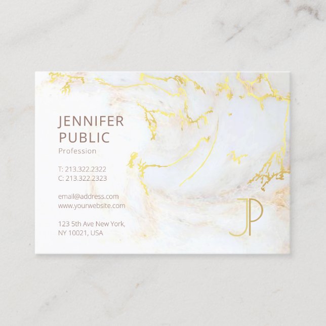 Modern Gold Marble Monogram Elegant Template Luxe Business Card (Front)