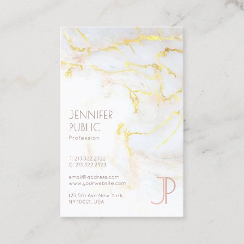Modern Gold Marble Monogram Elegant Template Top Business Card