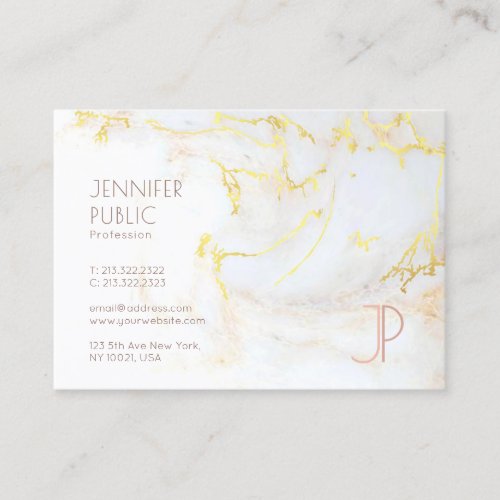 Modern Gold Marble Monogram Elegant Trendy Plain Business Card