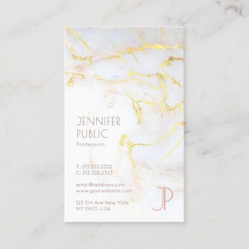 Modern Gold Marble Monogram Luxury Professional Business Card