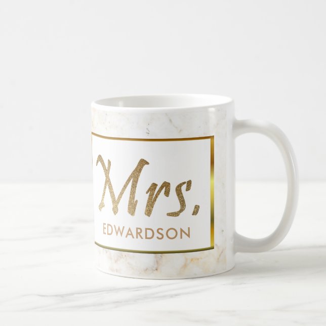 Modern gold & marble Mrs. personalized wedding Coffee Mug (Right)