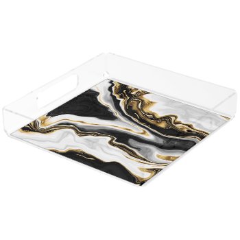 Modern Gold Marble Painting Aesthetic Acrylic Tray by Trendy_arT at Zazzle