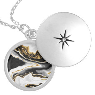 Modern Gold Marble Painting Aesthetic Locket Necklace