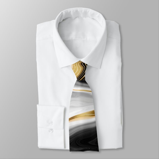 Modern Gold Marble Painting Aesthetic Neck Tie (Tied)
