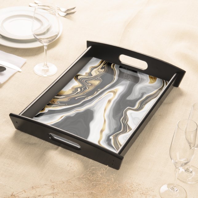 Modern Gold Marble Painting Aesthetic Serving Tray (Front)