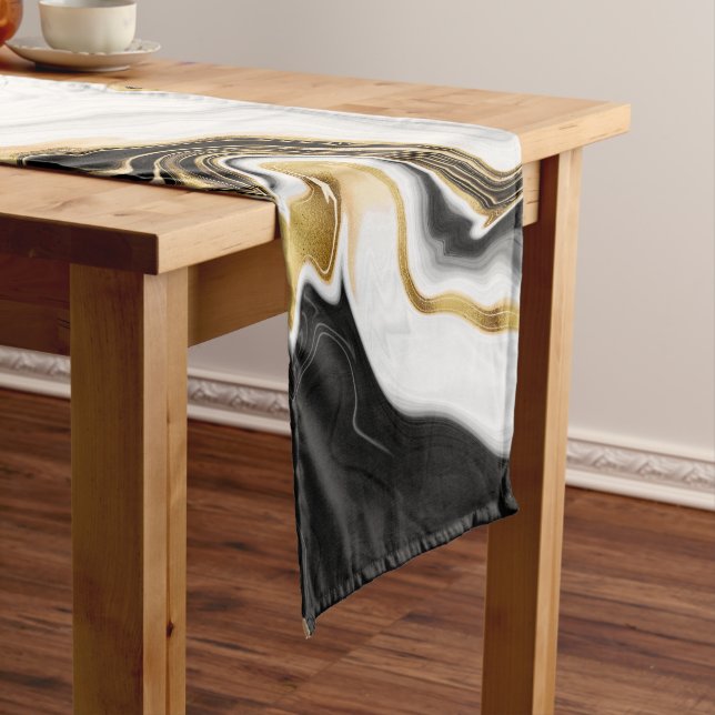 Modern Gold Marble Painting Aesthetic Short Table Runner (In Situ)