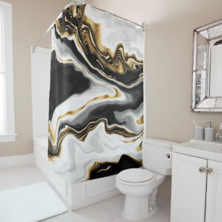 Modern Gold Marble Painting Aesthetic Shower Curtain