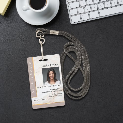 Modern Gold  Marble Professional Notary ID Badge