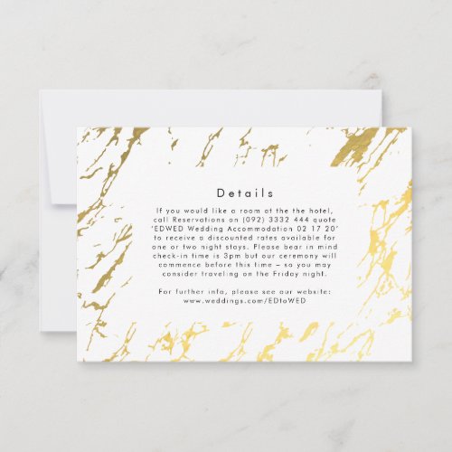 Modern Gold Marble Simple Wedding Enclosure Card