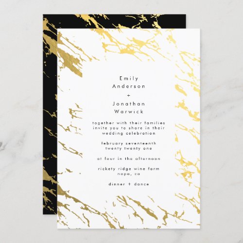 Modern Gold Marble Simple Wedding Invitation