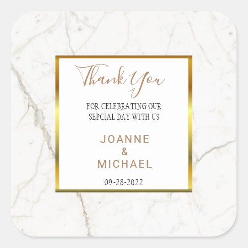 Modern Gold Marble Wedding Thank You Favor Square Sticker