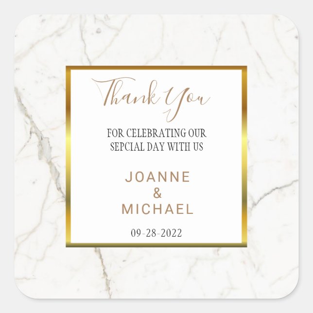 Modern Gold Marble Wedding Thank You Favor Square Sticker (Front)