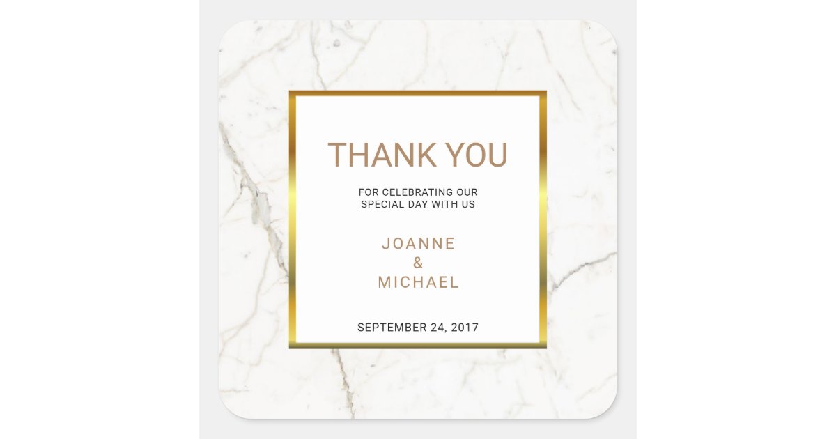 Modern Gold Marble Wedding Thank You Favor Square Sticker | Zazzle