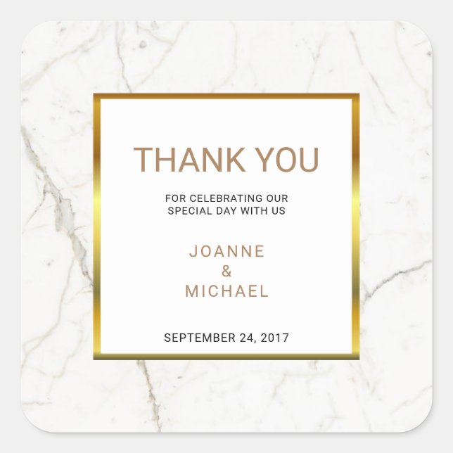 Modern Gold Marble Wedding Thank You Favor Square Sticker (Front)