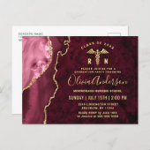 Modern Gold Maroon RN Graduation Party Invitation Postcard (Front/Back)