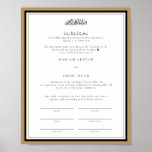 Modern Gold Marriage Certificate Wedding Keepsake Poster<br><div class="desc">This elegant Islamic marriage certificate features words “And Allah placed love and mercy between them” in black text on a white background. Personalized with all the details and then witnessed and signed by the officiant on the day of the wonderful event. A beautiful and thoughtful gift for any contemporary couple....</div>