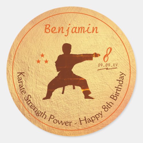 Modern Gold Martial Arts Karate Kids 8th Birthday Classic Round Sticker