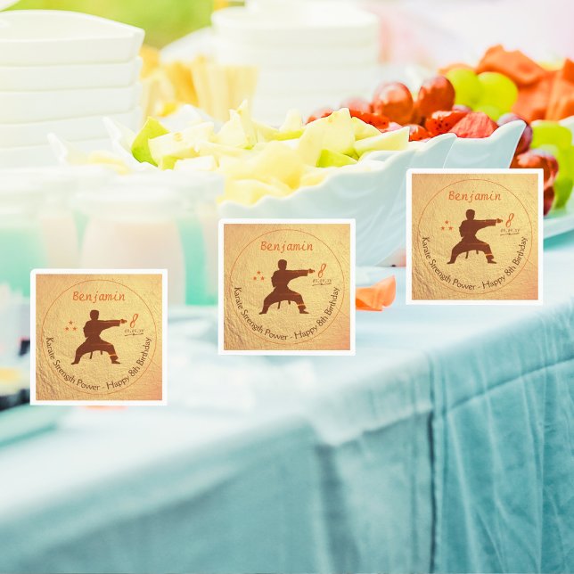  Modern Gold Martial Arts Karate Kids 8th Birthday Napkins (Creator Uploaded)