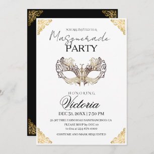 Modern Gold Masquerade Party Birthday Invitation