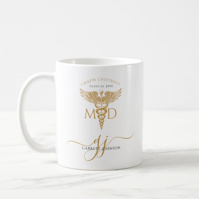 Modern Gold MD Doctor Graduation  Coffee Mug (Left)