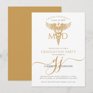 Modern Gold MD Doctor Graduation Party  Invitation