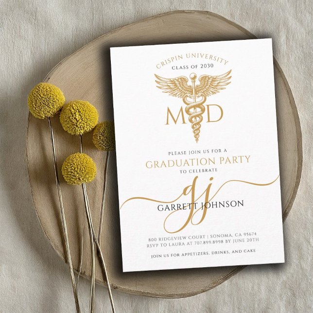 Modern Gold MD Doctor Graduation Party  Invitation (Creator Uploaded)