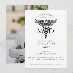 Modern Gold MD Doctor Photo Graduation Party  Invitation