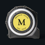 Modern Gold Measure Twice Cut Once Black Monogram Tape Measure<br><div class="desc">Modern Yellow "Measure Twice Cut Once" Quote Black Monogram design. A minimalist monogram design with a large serif typography initial in a classic font on a solid yellow background.</div>