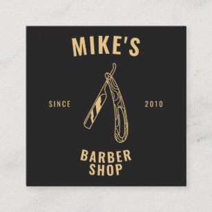 Modern gold mens barbershop razor hairdresser square business card