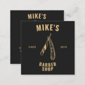 Modern gold mens barbershop razor hairdresser square business card (Front/Back)