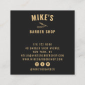 Modern gold mens barbershop razor hairdresser square business card (Back)