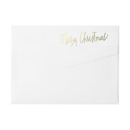 Modern Gold Merry Christmas Handwritten Script Wrap Around Label