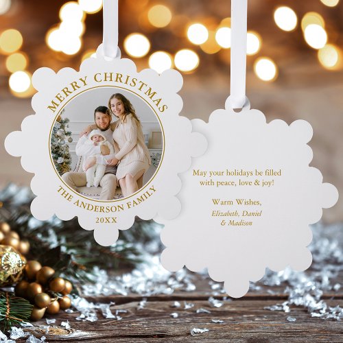 Modern Gold Merry Christmas Photo Ornament Card