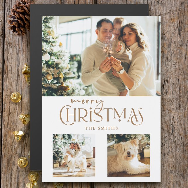 Modern Gold Merry Christmas Typography 3-Photo (Creator Uploaded)