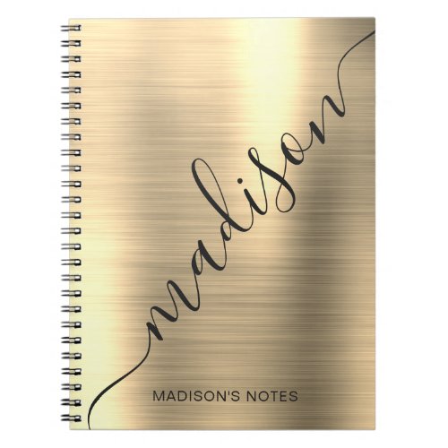 Modern Gold Metal Monogram Signature Script Name Notebook