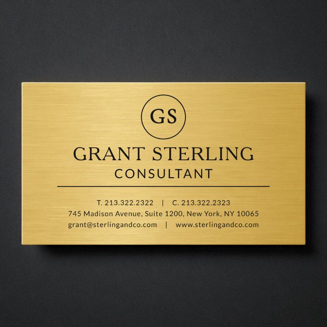 Modern Gold Metallic Consultant Luxury Monogram Business Card (Creator Uploaded)