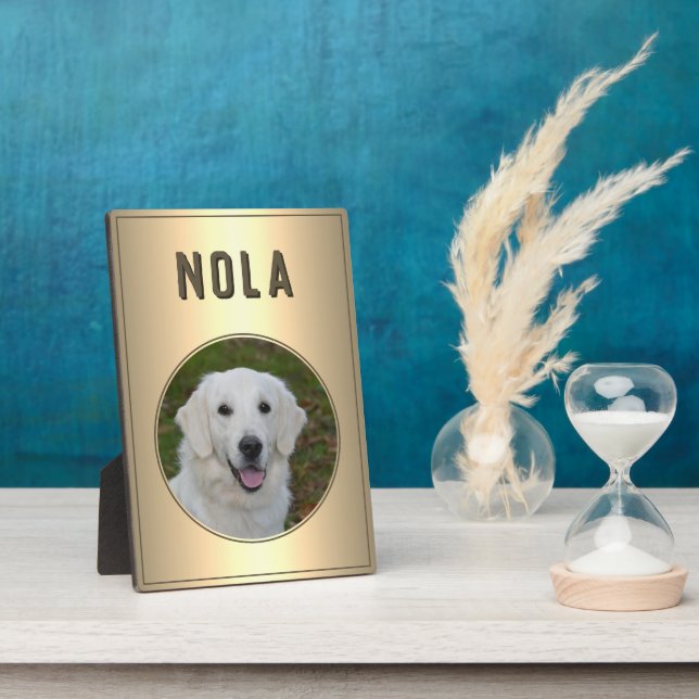 Modern Gold Metallic Dog Pet Photo  Plaque (Side)