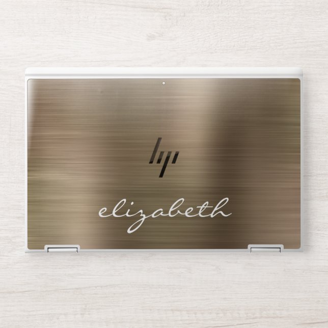 Modern Gold Metallic Handwriting Monogram HP Laptop Skin (Front)