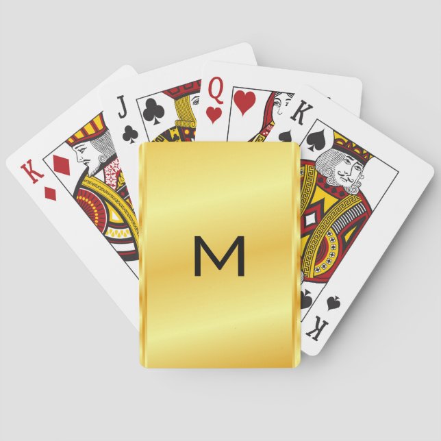 Modern Gold Metallic Look Monogram Name Template Poker Cards (Back)