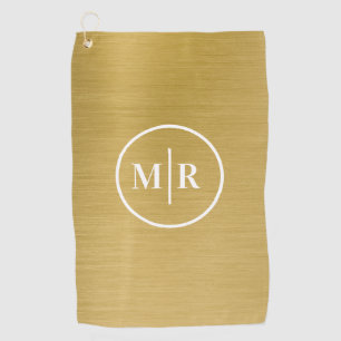 Modern Gold Metallic Monogram Golf Towel