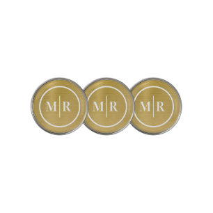 Modern Gold Metallic Monogram Initials Golf Ball Marker